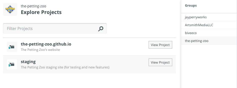 Prose projects screen